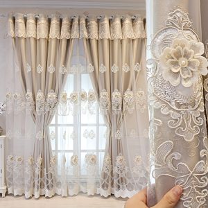 2 Panels European Romantic Flowers Embossed Jacquard Double Layer Blackout Curtain For Living Room Bedroom Home Decor Grommet Top Window Curtains