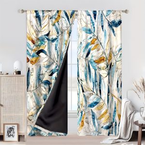 2pcs abstract colorful leaves 100% full blackout covered film waterproof curtain 3D digital printing bedroom living room home decoration thread curtain