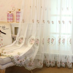 2pcs Set Romantic Lace Sheer Curtains with Embroidered Floral Design - Light Filtering Voile Tulle for Bedroom & Living Room Decor, Rod Pocket Style Lace Curtains Elegant Living Room Curtains