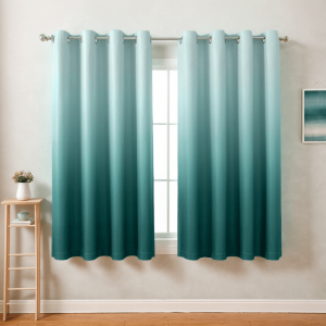 2-Pack Ombre Blackout Curtains, Teal, 52 x 84 Inch Grommet Drapes, Modern Style Room Darkening Thermal Insulated Panels for Bedroom & Living Room