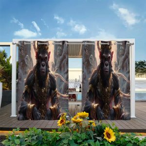 Bohemian Monkey & Deer Outdoor Curtains - Sun Blocking, Waterproof, Machine Washable - Perfect for Patio, Garden, and Balcony - 1pcu002F2pcs Set with Grommets