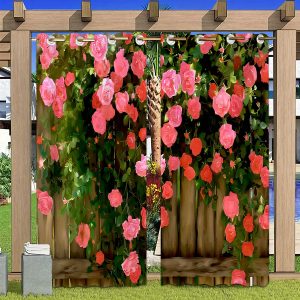 2-Pack Floral Blackout Outdoor Curtains with Grommets, Classic Non-woven Polyester Drapes for Patio Garden Porch, Waterproof UV Protection Machine Washable Panels for All-season Outdoor Decor