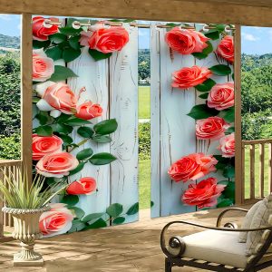 BAIJIAHAO 2-Pack Blackout Outdoor Curtains, Floral Pattern Polyester, Waterproof Garden Patio Grommet Drapes, Classic Non-woven Fabric, Machine Washable - Mixed Color Flowers Design for All-season Decor