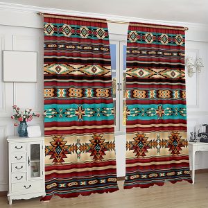 2pc, Geometric Boho Pattern Curtain, Rod Pocket Curtain, Digital Printed Curtain, Polyester Material, Suitable For Living Room, Kitchen, Bedroom, Study, Home Decor