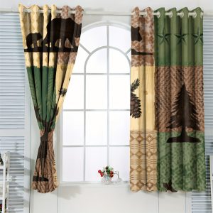 Blackout Curtains For Bedroom - Rustic Lodge Cabin Elk Deer Tree Bear Window Treatment For Girls Boy Home Decor