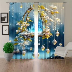 2pcs Crystal Wind Chimes Thickened Brushed Curtain Home Decoration Rod Pocket Curtains Suitable For Living Room, Bedroom, Kitchen, Bathroom, Home Decor, Room Decor