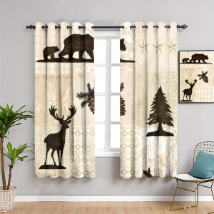 2Pcs Blackout Curtains, Country Style Farmhouse Curtains Retro Rustic Cabin Curtain Grommet Thermal Insulated Drapes Darkening Window Curtain For Bedroom Living Room