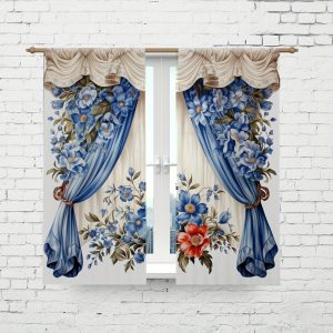 2pcs, Watercolor Flower Printed Translucent Curtains, Multi-scene Polyester Rod Pocket Decorative Curtains For Living Room Bedroom Home Decor Party Supplies